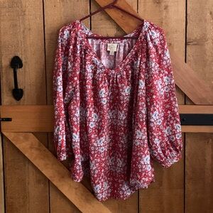 Women’s St John Bay Red White & Blue Floral Pullover V Neck Blouse Size 3X